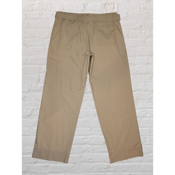 Theory Wide Leg Belted Khaki Pants Womens 33 Tan Cotton Boho Gypsy Office - Picture 5 of 8